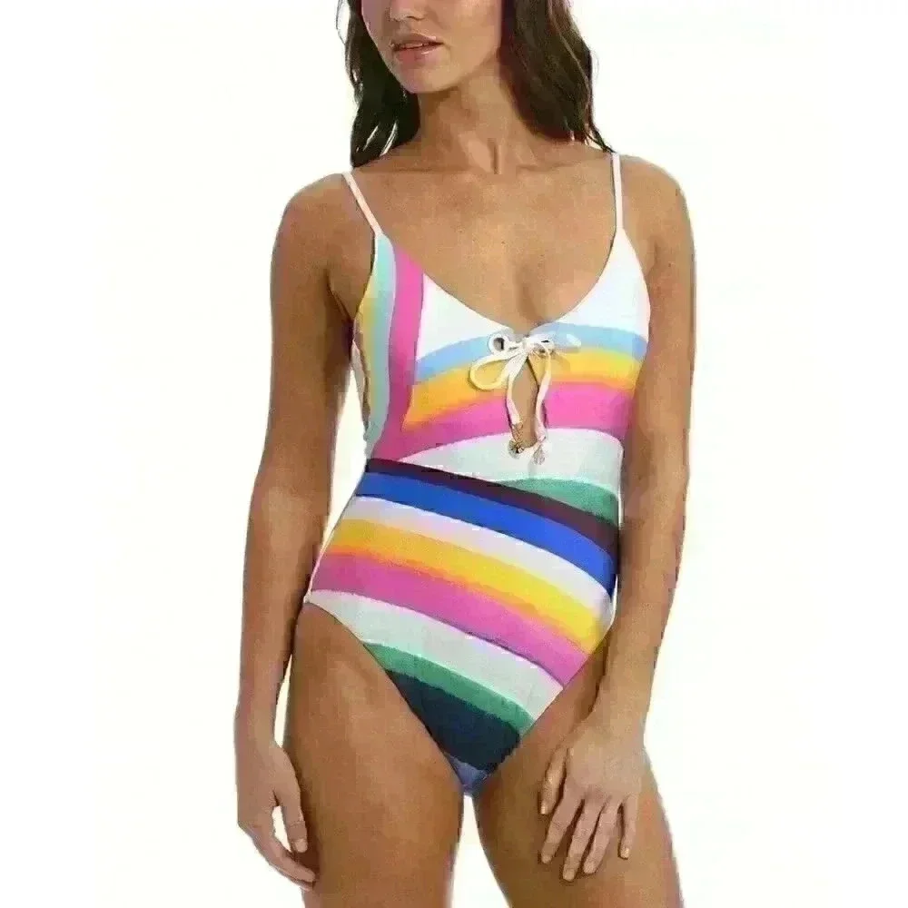 NEW! Sunshine 79 Women's 12 V-Plunge Striped One-Piece Swimsuit NWT $162 - Picture 1 of 3